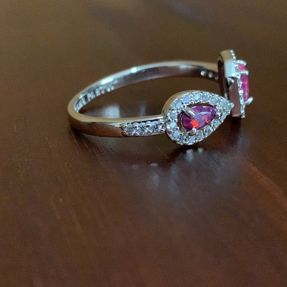 Bomb Party silver tone red/purple stone adjustable ring - Picture 4 of 6